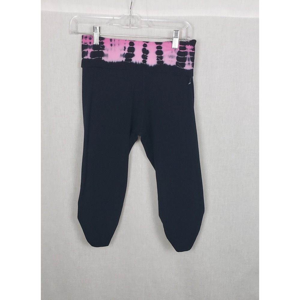 Hard Tail Forever Pink Tie Dye Foldover Waist Cropped Leggings Black M Y2K USA